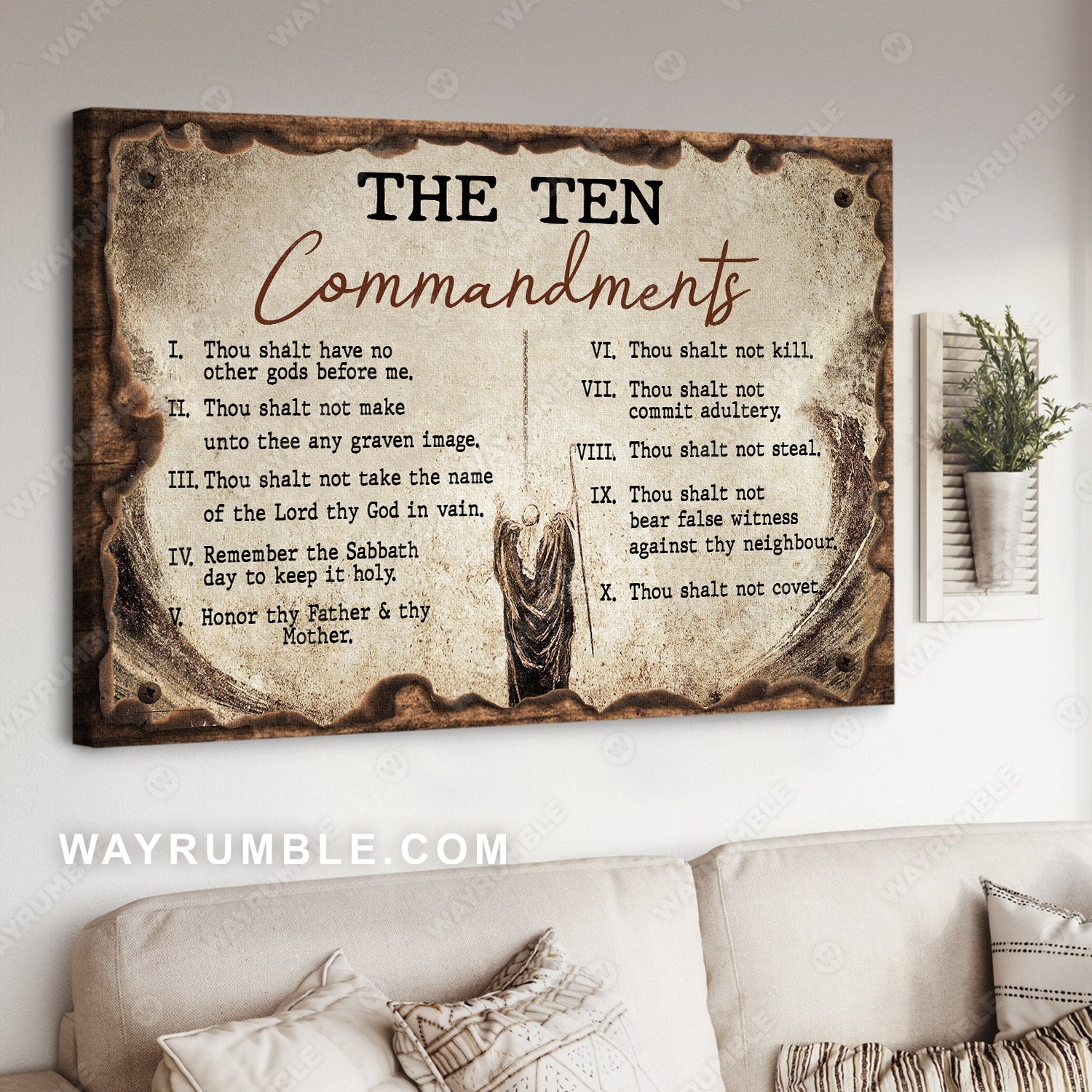 Jesus painting, Wooden background, The ten commandments - Jesus Landscape Canvas Prints, Christian Wall Art