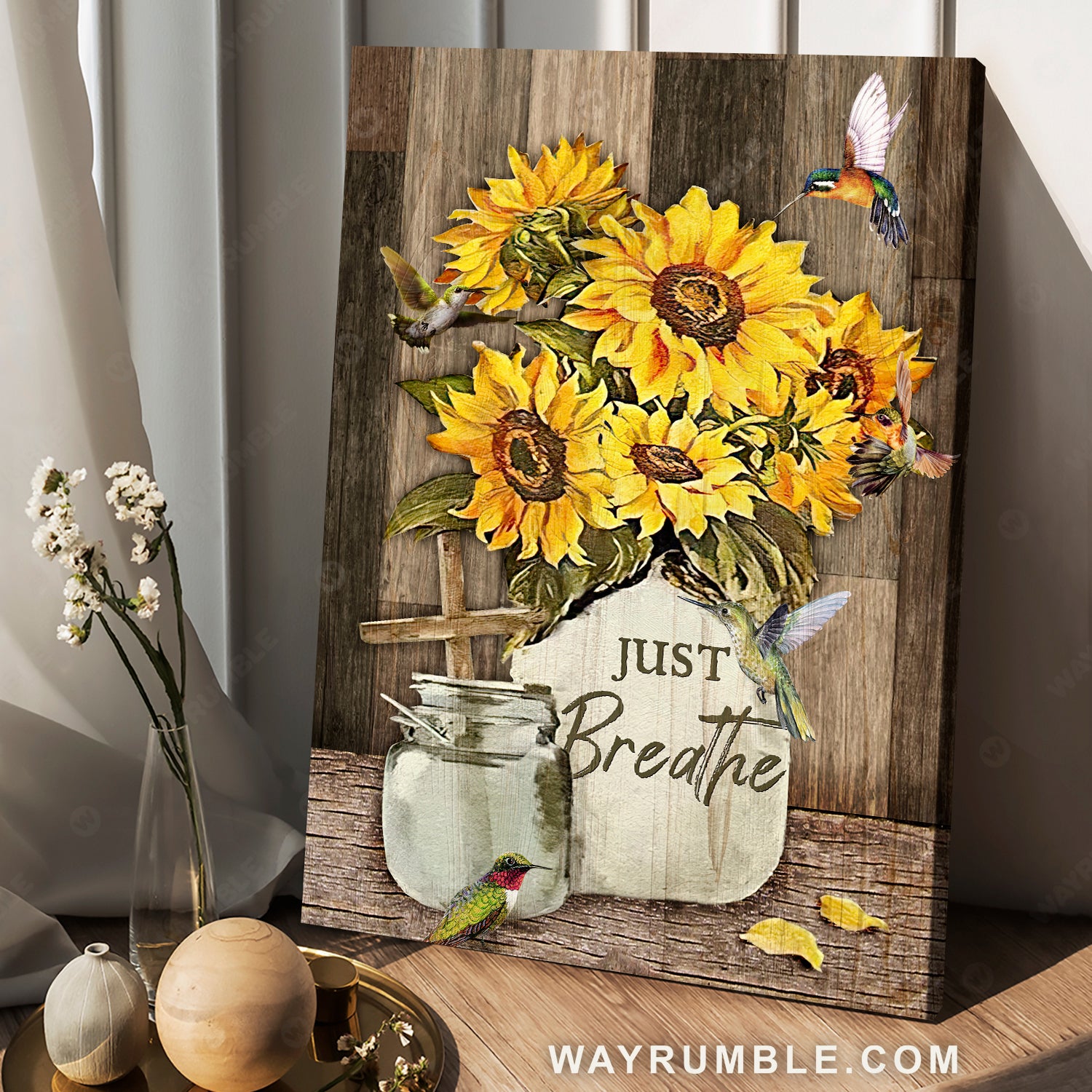 Sunflower drawing, Big hummingbird, Wooden cross, Just breathe - Jesus Portrait Canvas Prints, Home Decor Wall Art