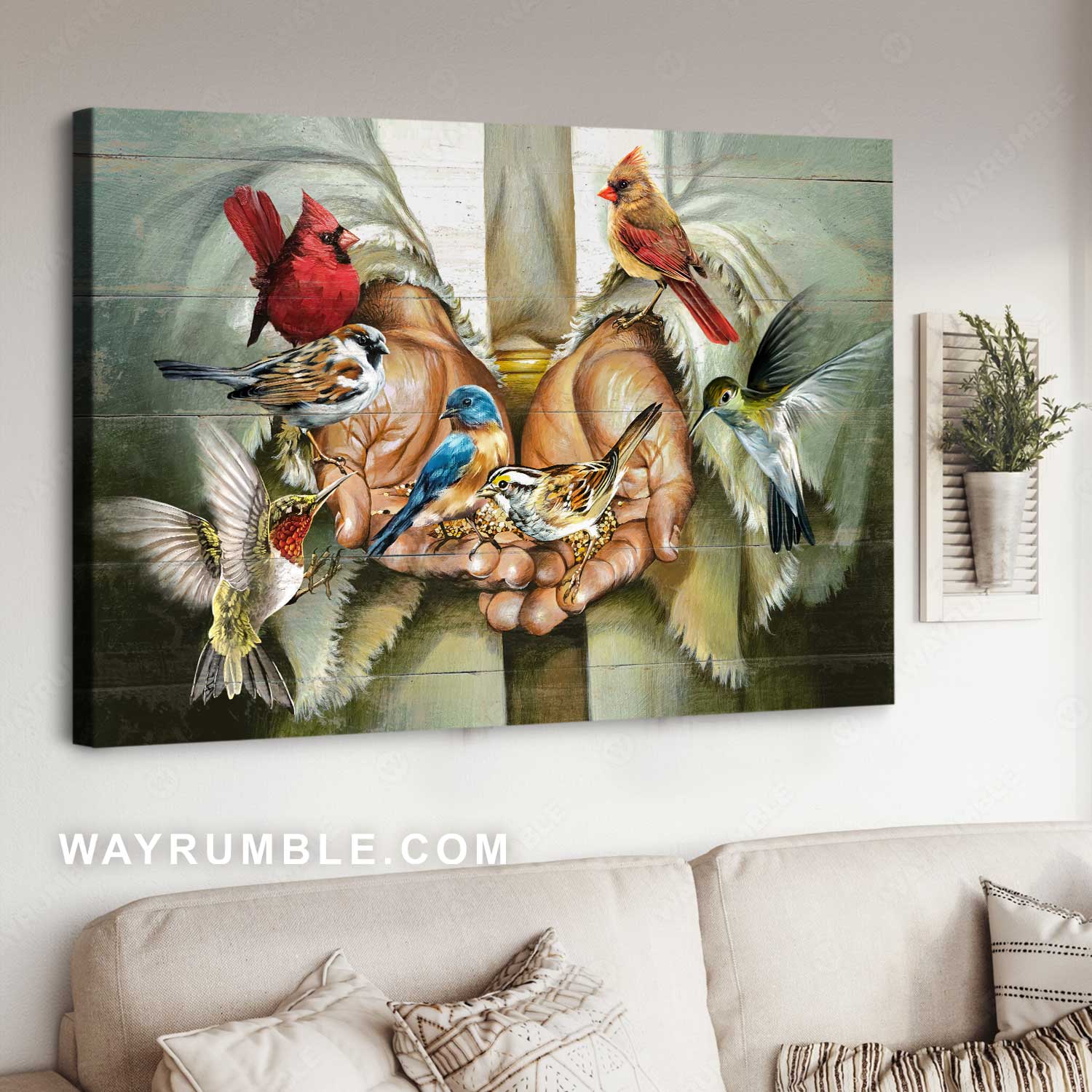 Colorful bird, Eastern bluebird, Hummingbird painting, Walking with Jesus - Jesus Landscape Canvas Prints, Christian Wall Art