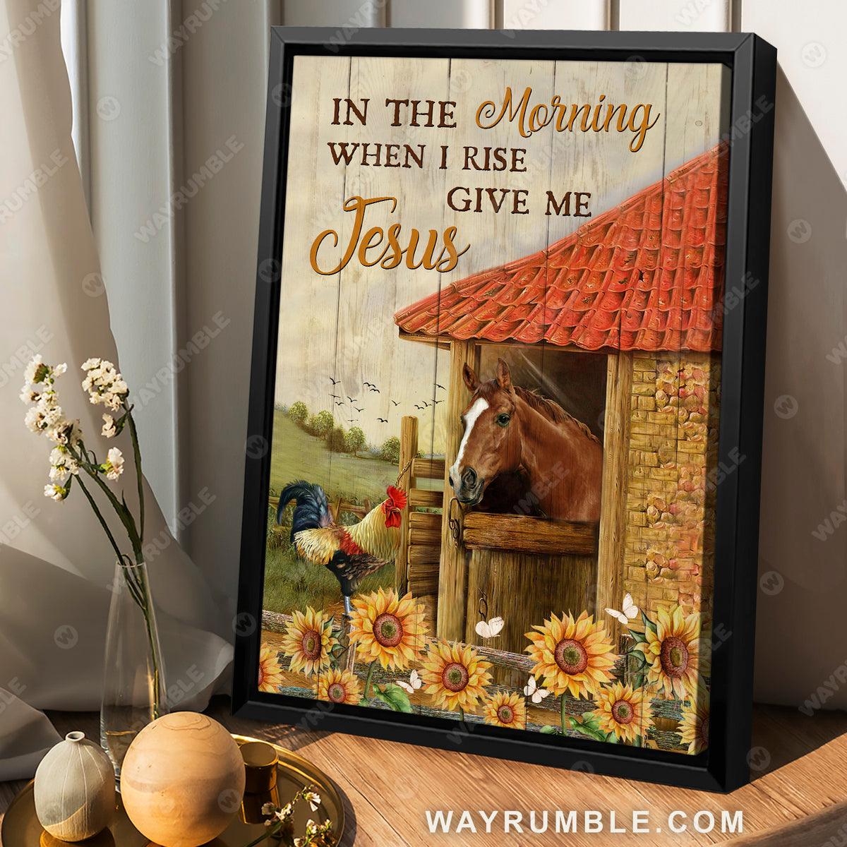 Peaceful Farm, Chicken, Horse, In the morning when I rise - Jesus Portrait Canvas Prints, Christian Wall Art