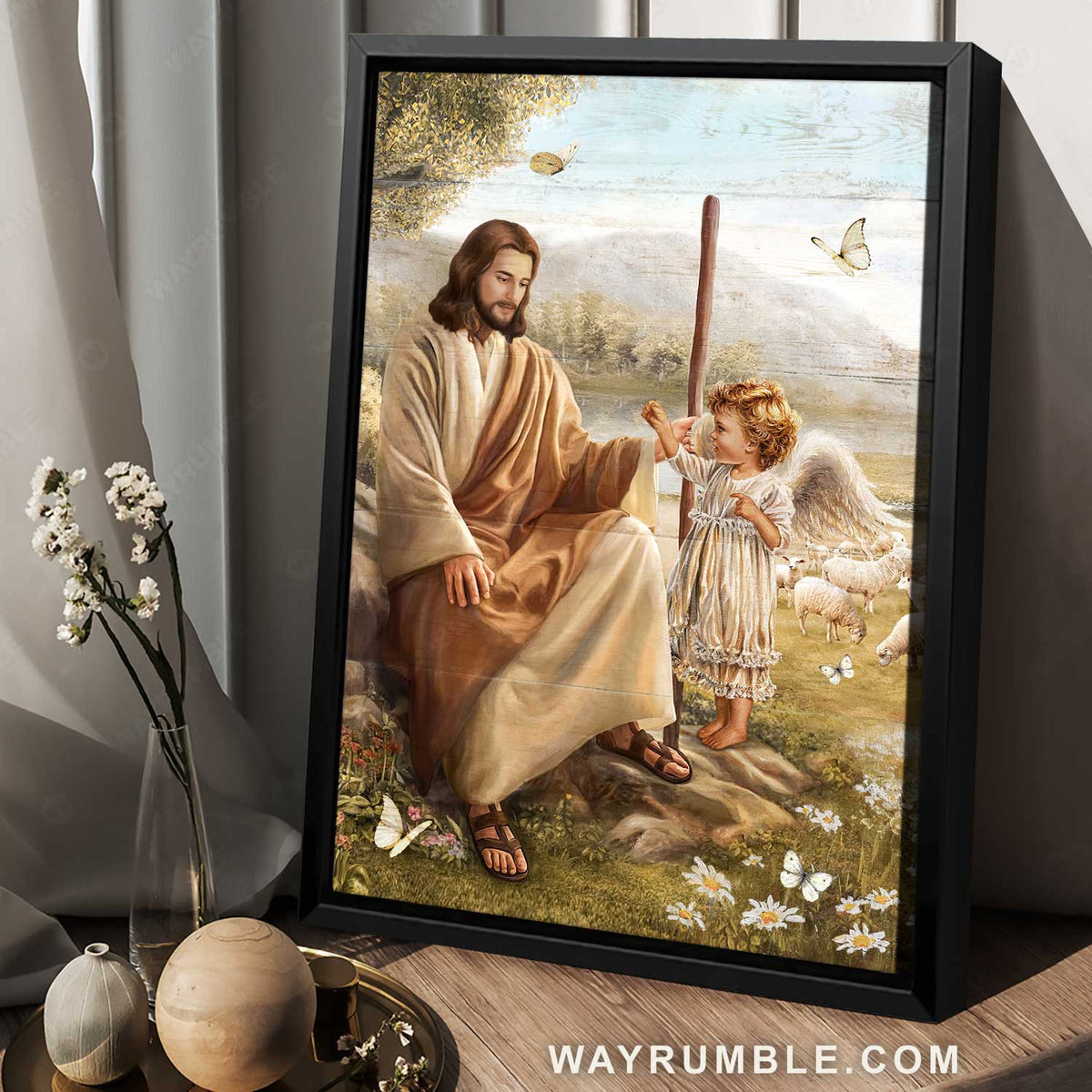 Cute angel painting, Walking with Jesus, The life of Jesus - Jesus Portrait Canvas Prints, Home Decor Wall Art