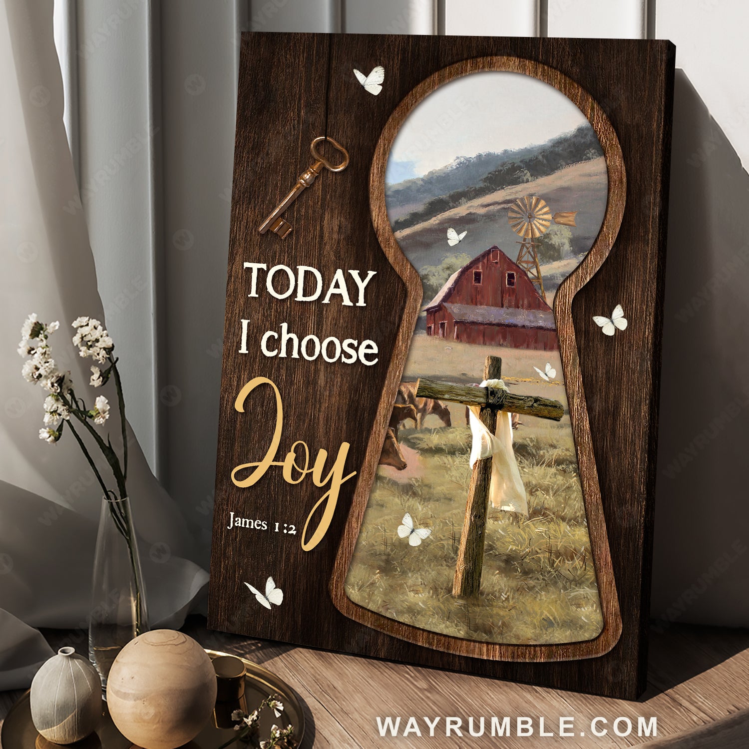 Amazing key, Cross symbol, Green meadow land, Today I choose joy - Jesus Portrait Canvas Prints, Christian Wall Art
