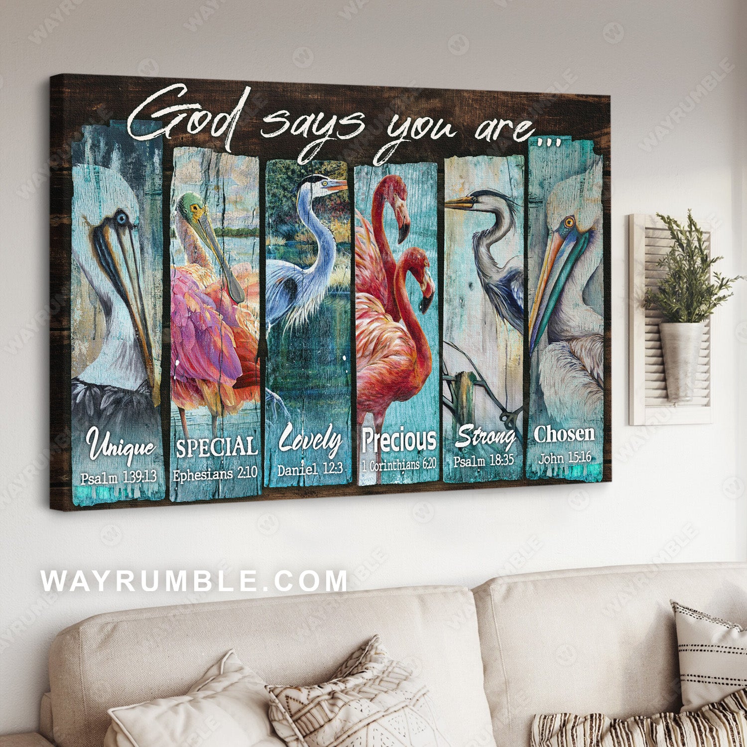 Long-legged birds, Roseate spoonbill, Flamingo, Great egret, God says you are unique - Jesus Landscape Canvas Prints, Christian Wall Art