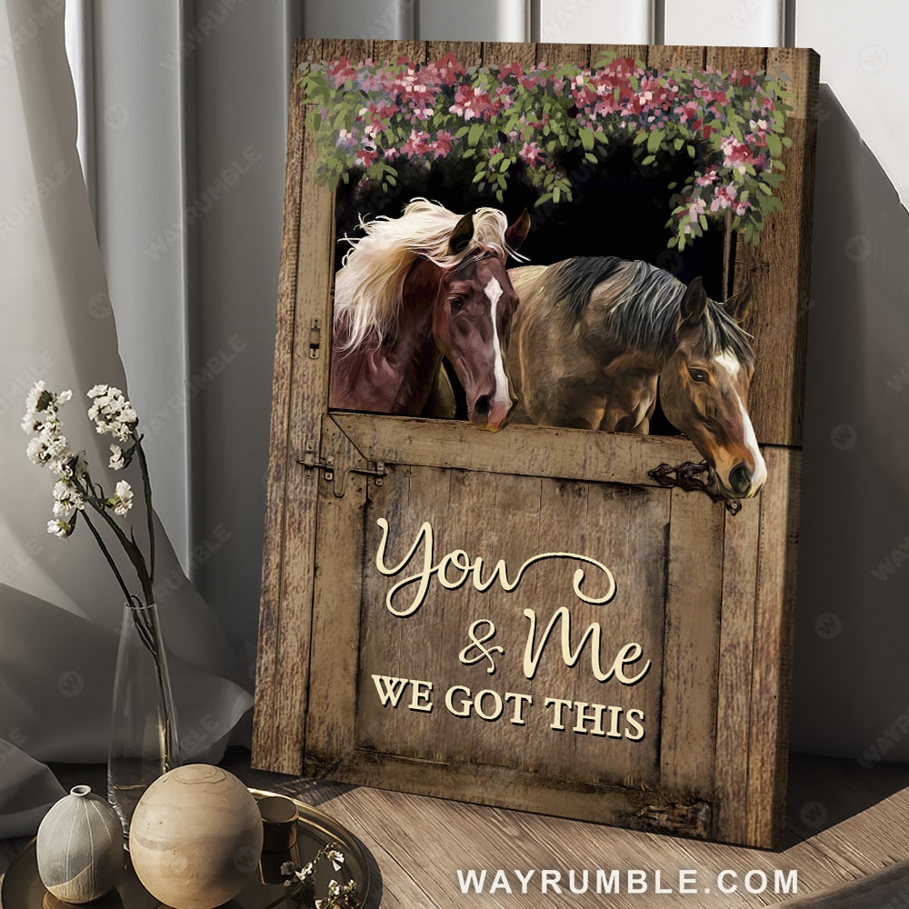 Dream horses, Pink peony flower, Wooden door, You and me we got this - Jesus Portrait Canvas Prints, Christian Wall Art