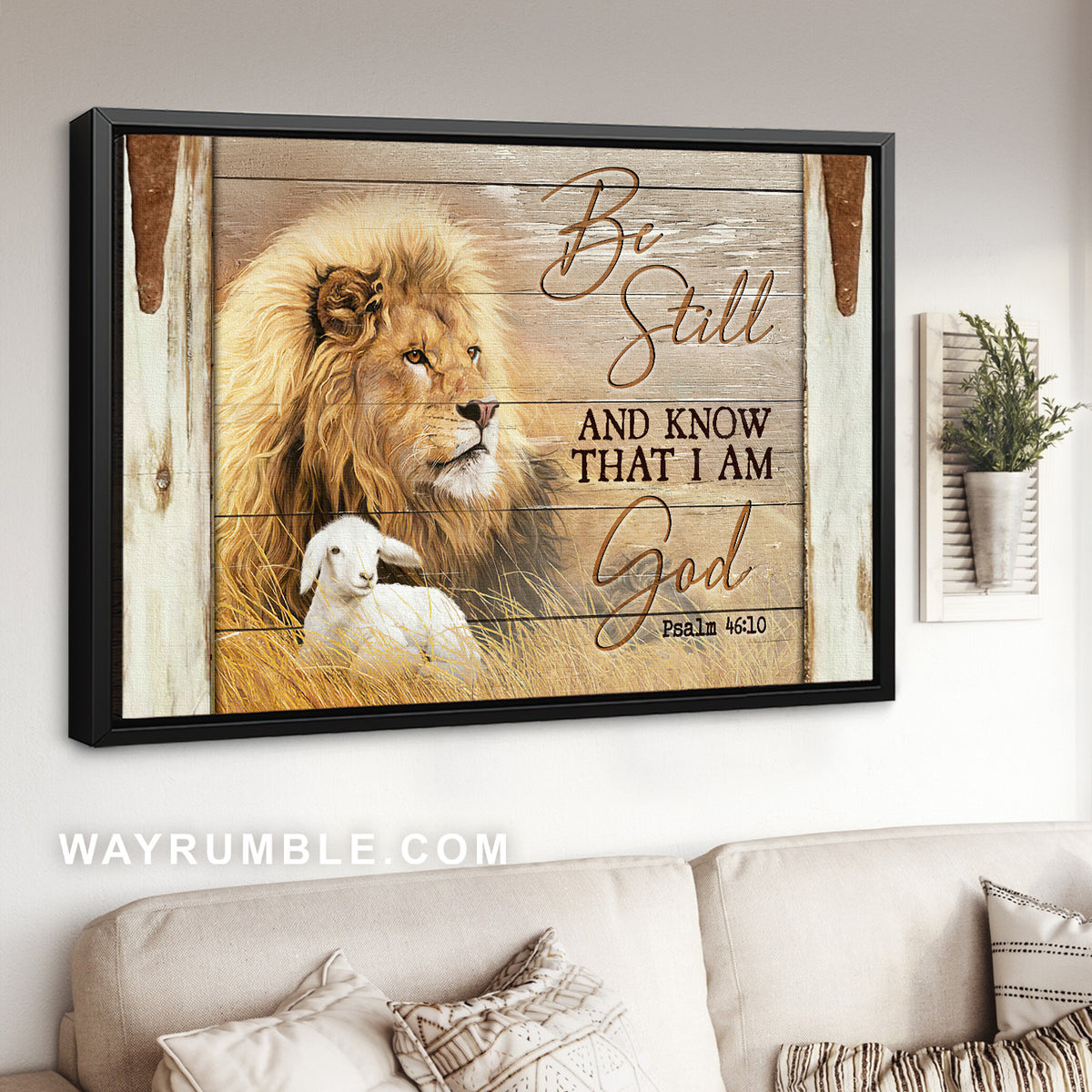 Beautiful lion, Little lamb, Rice field drawing, Be still and know that I am God - Jesus Landscape Canvas Prints, Home Decor Wall Art