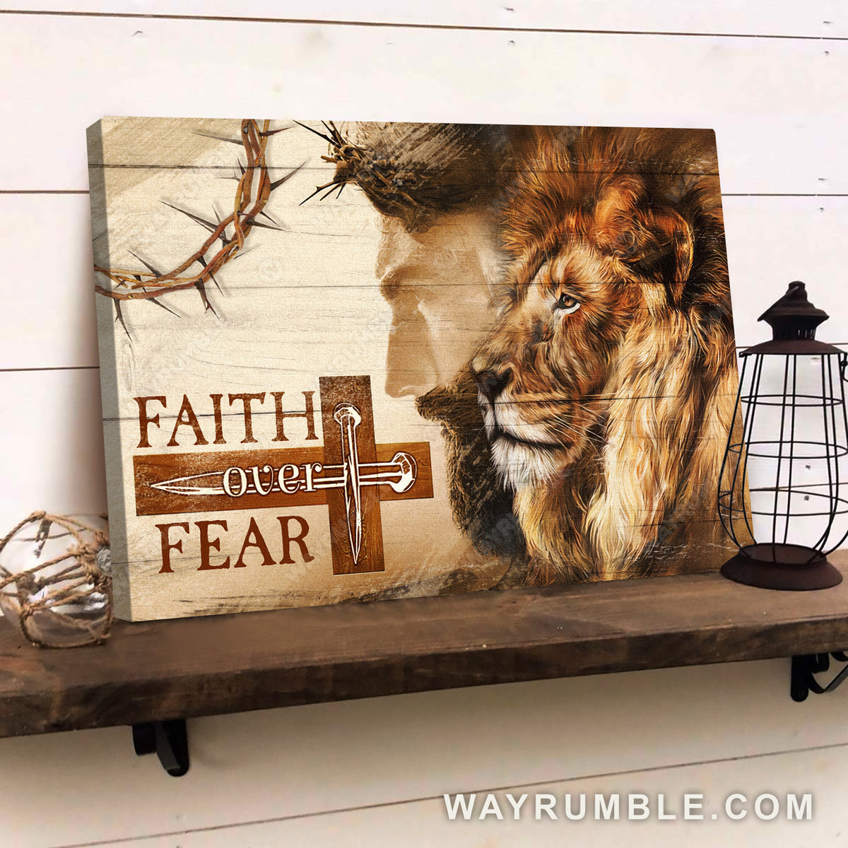 Lion of Judah, Jesus face, Thorn crown, Faith over fear - Jesus Landscape Canvas Prints, Christian Wall Art