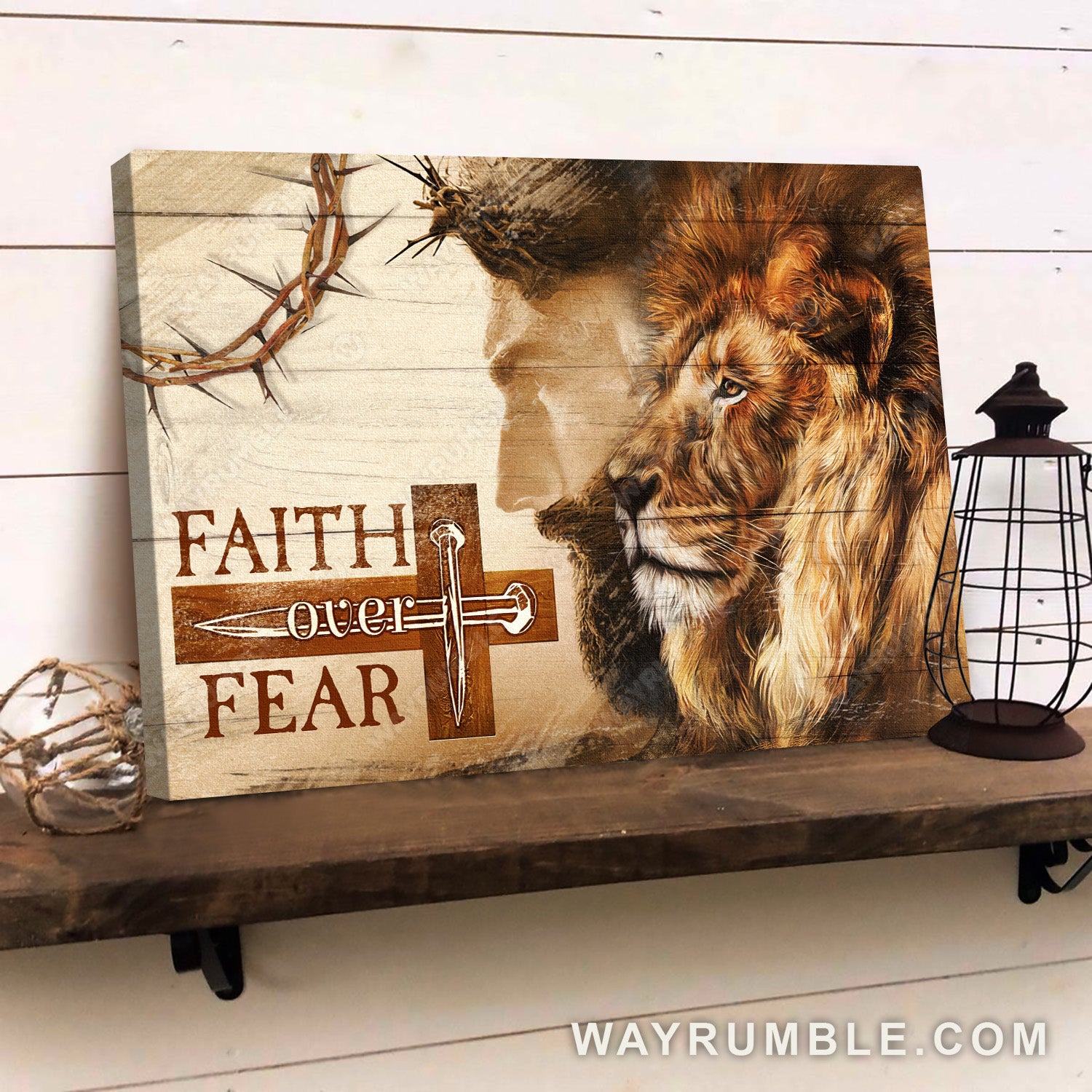 Lion of Judah, Jesus face, Thorn crown, Faith over fear - Jesus Landscape Canvas Prints, Christian Wall Art