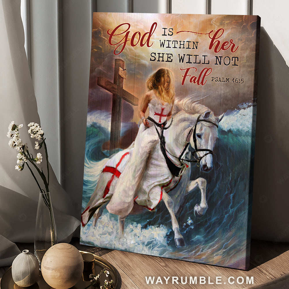 White horse, Beautiful girl, Deep ocean, God is within her, She will not fall - Jesus Portrait Canvas Prints, Christian Wall Art