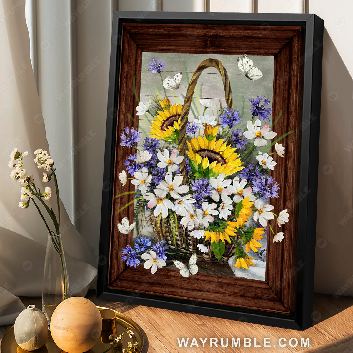 Flower basket, Sunflower, Daisy flower, White butterfly - Jesus Portrait Canvas Prints, Christian Wall Art