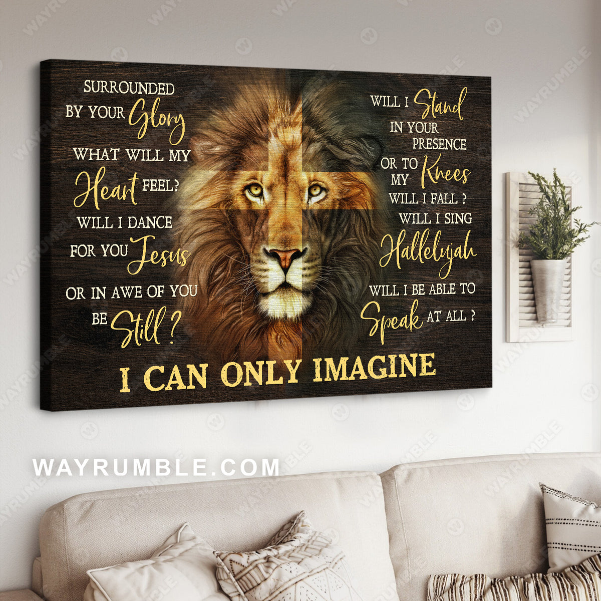 Unique cross, Lion painting, King of kings, I can only imagine - Jesus Landscape Canvas Prints, Christian Wall Art
