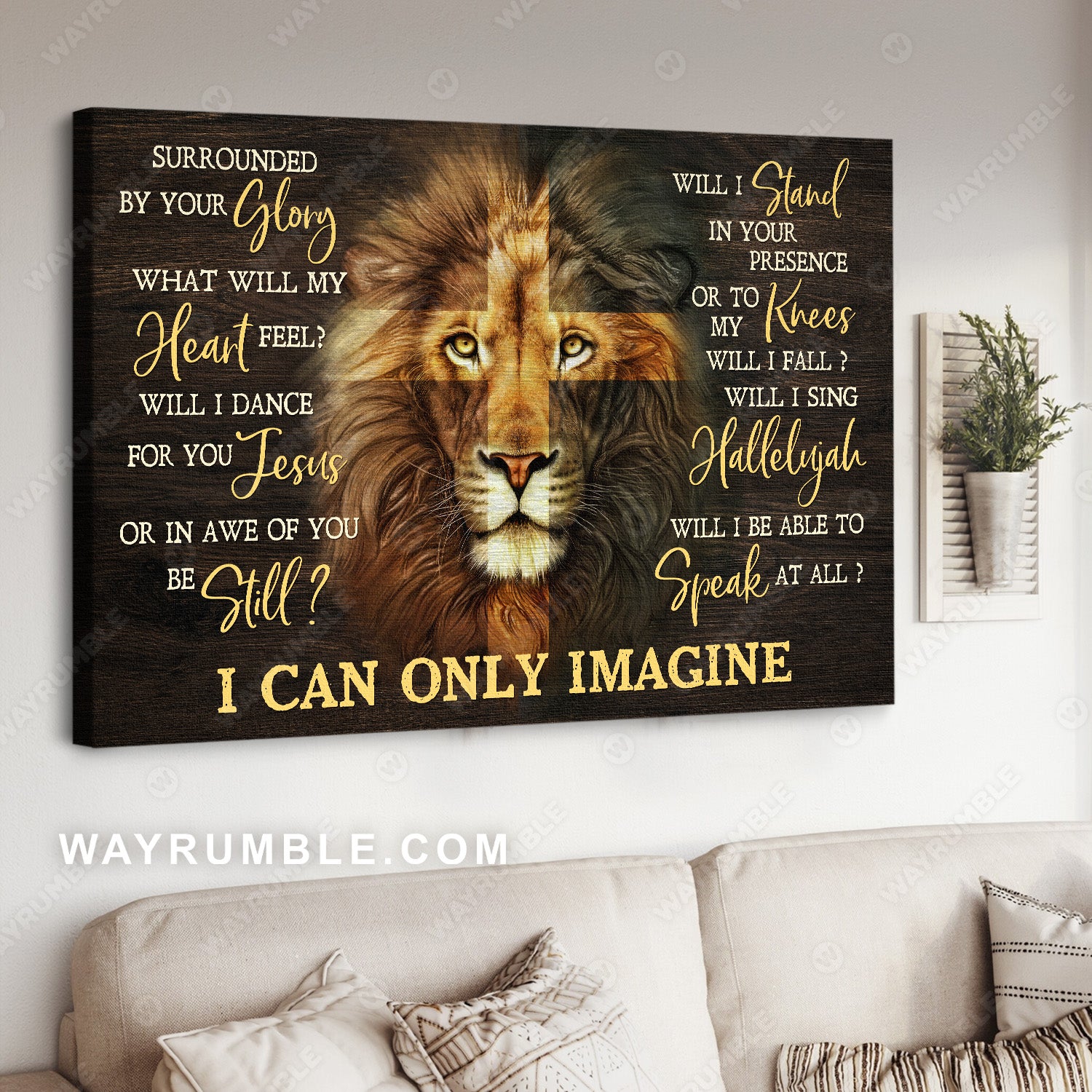 Unique cross, Lion painting, King of kings, I can only imagine - Jesus Landscape Canvas Prints, Christian Wall Art