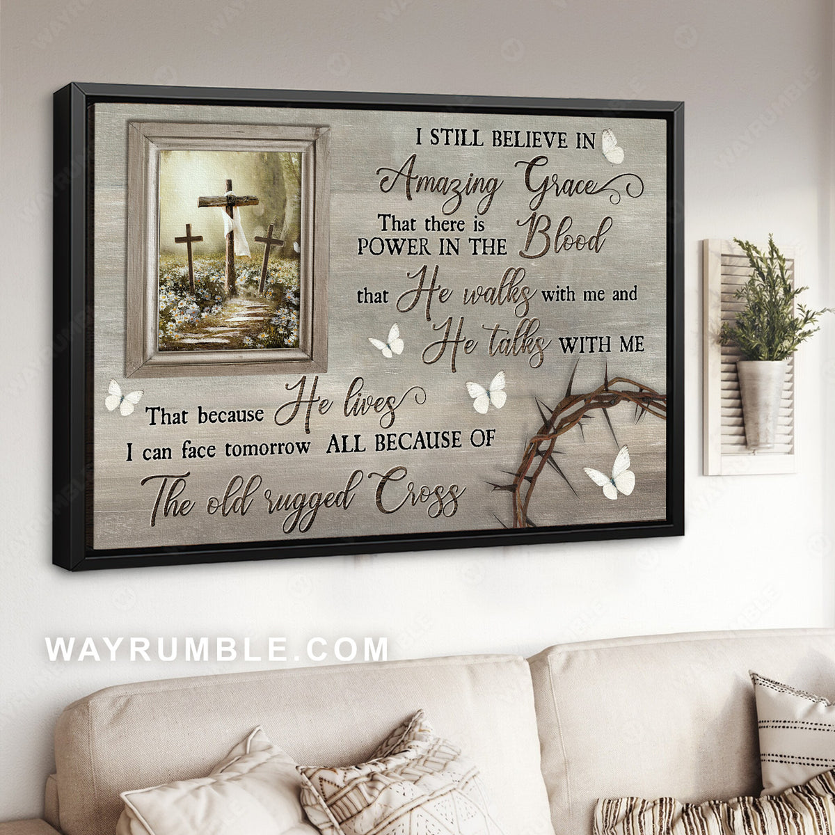 Flower field, Picture frame, The old rugged cross, I still believe in Amazing Grace - Jesus Landscape Canvas Prints, Christian Wall Art