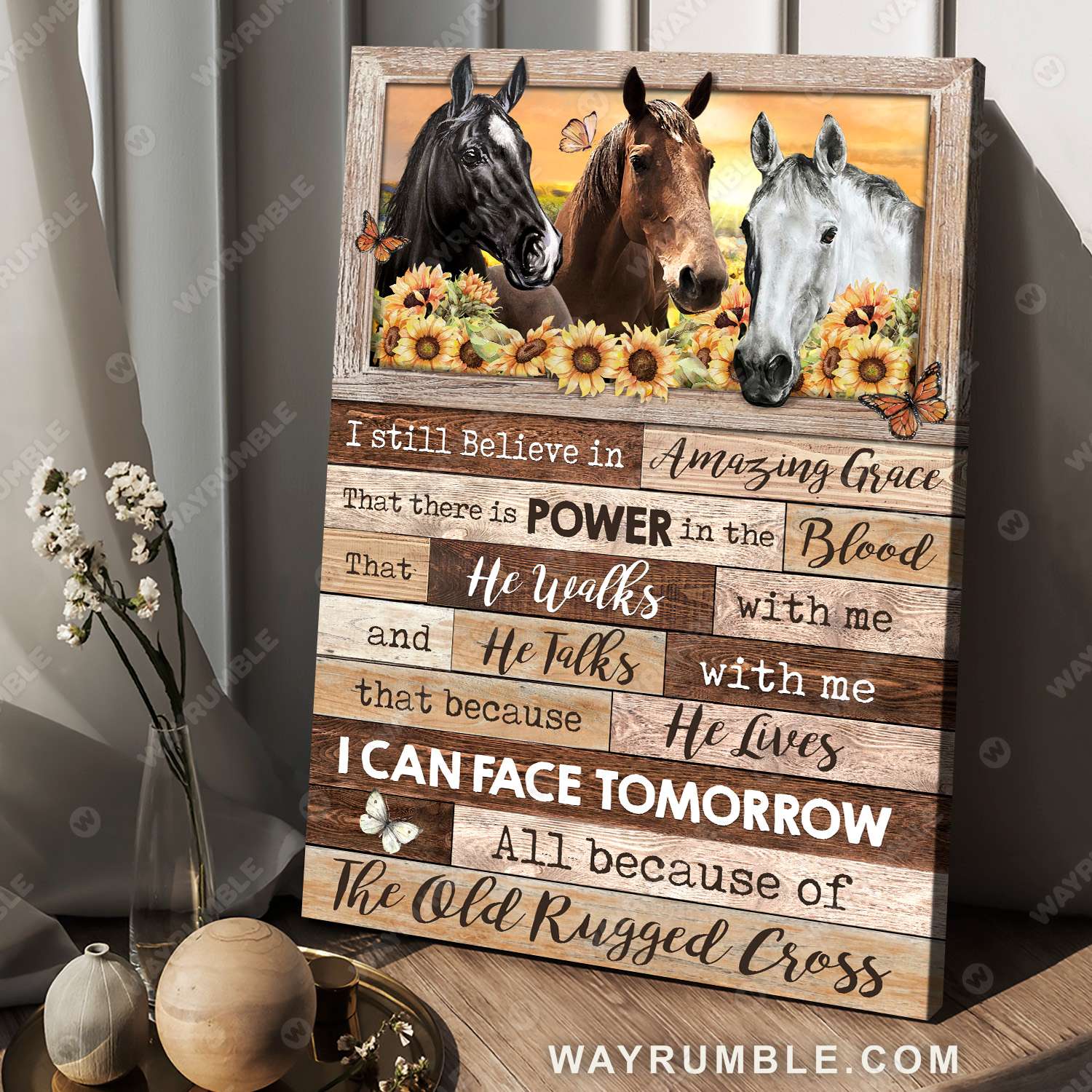 Horse painting, Sunflower field, Wooden window painting, I still believe in Amazing grace - Jesus Portrait Canvas Prints, Christian Wall Art