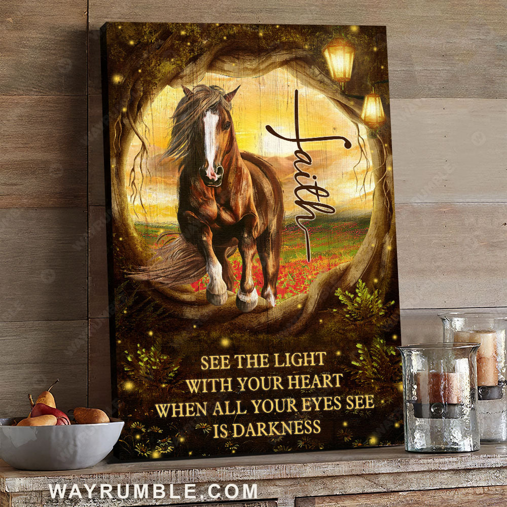 Horse painting, Flower field, Faith, See the light with your heart - Jesus Portrait Canvas Prints, Christian Wall Art