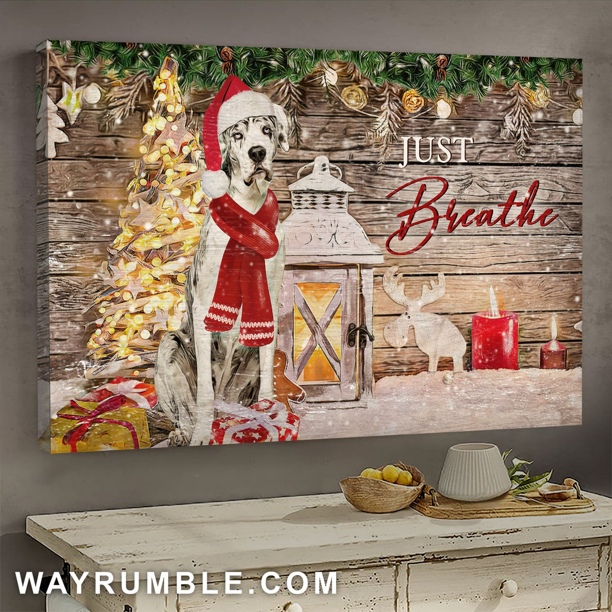 Christmas tree, Just breathe, Great Dane - Jesus Landscape Canvas Prints, Wall Art