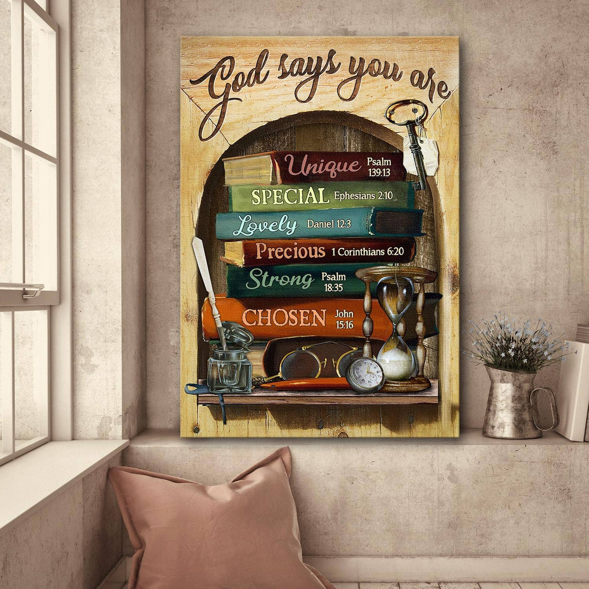 Book, Glasses, God says you are - Jesus Portrait Canvas Prints, Wall Art