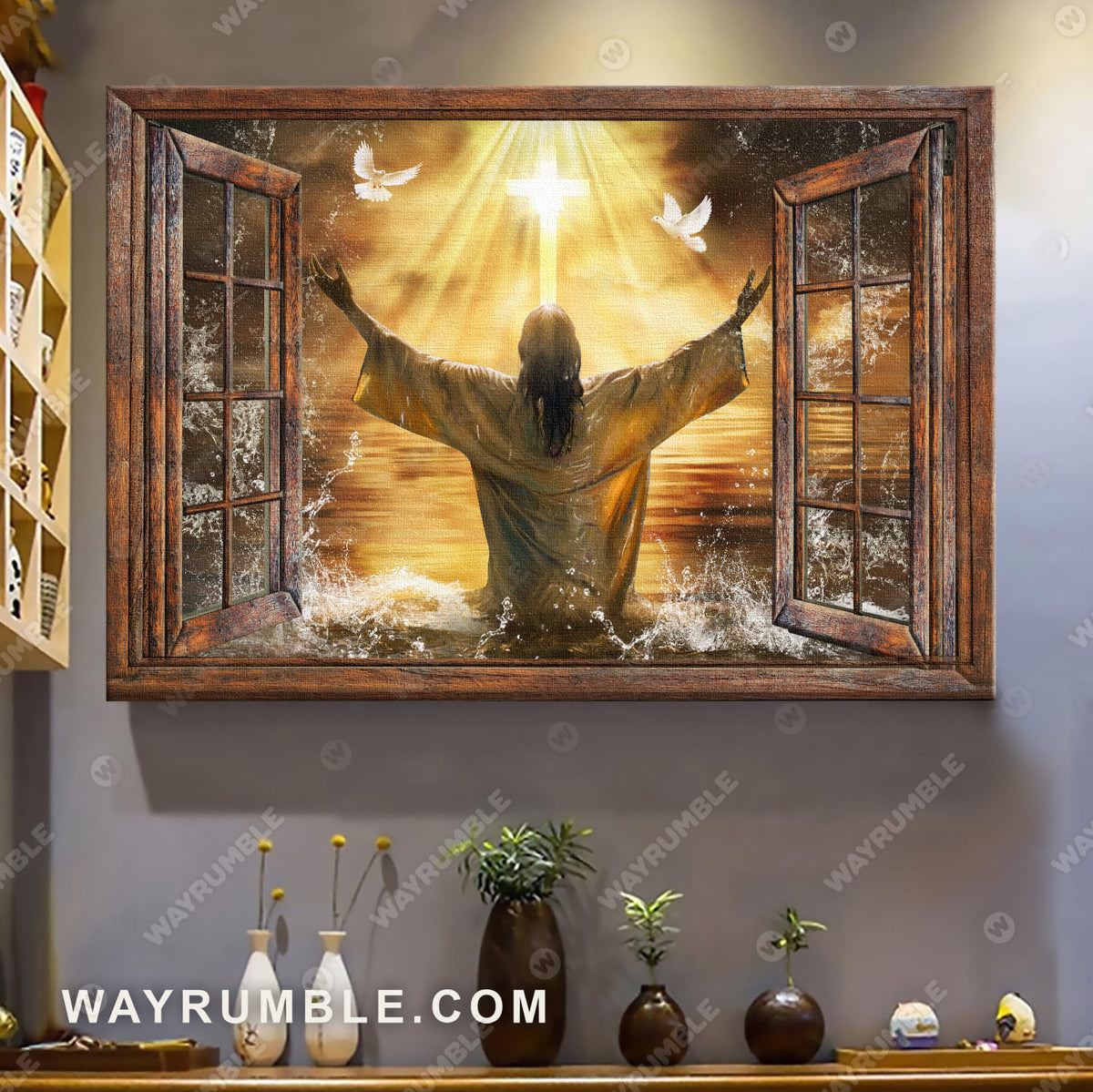 Jesus Painting, Window frame, Sunset artwork, From the sea -  Jesus Landscape Canvas Prints, Wall Art