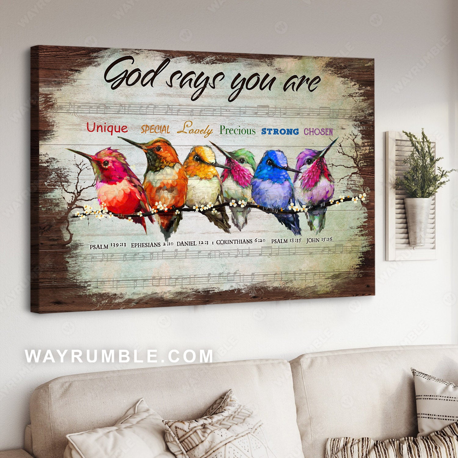 Hummingbird painting, Music sheet, God says you are - Jesus Landscape Canvas Prints, Christian Wall Art