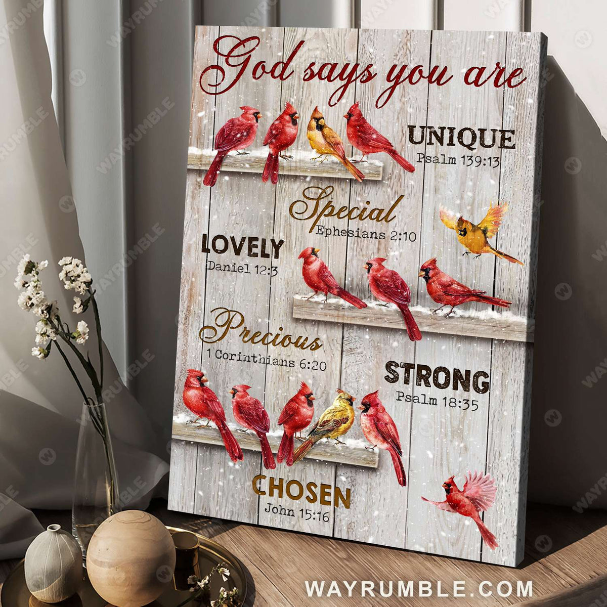 Cardinal painting, A Winter day, Winter painting, God says you are - Jesus Portrait Canvas Prints, Christian Wall Art