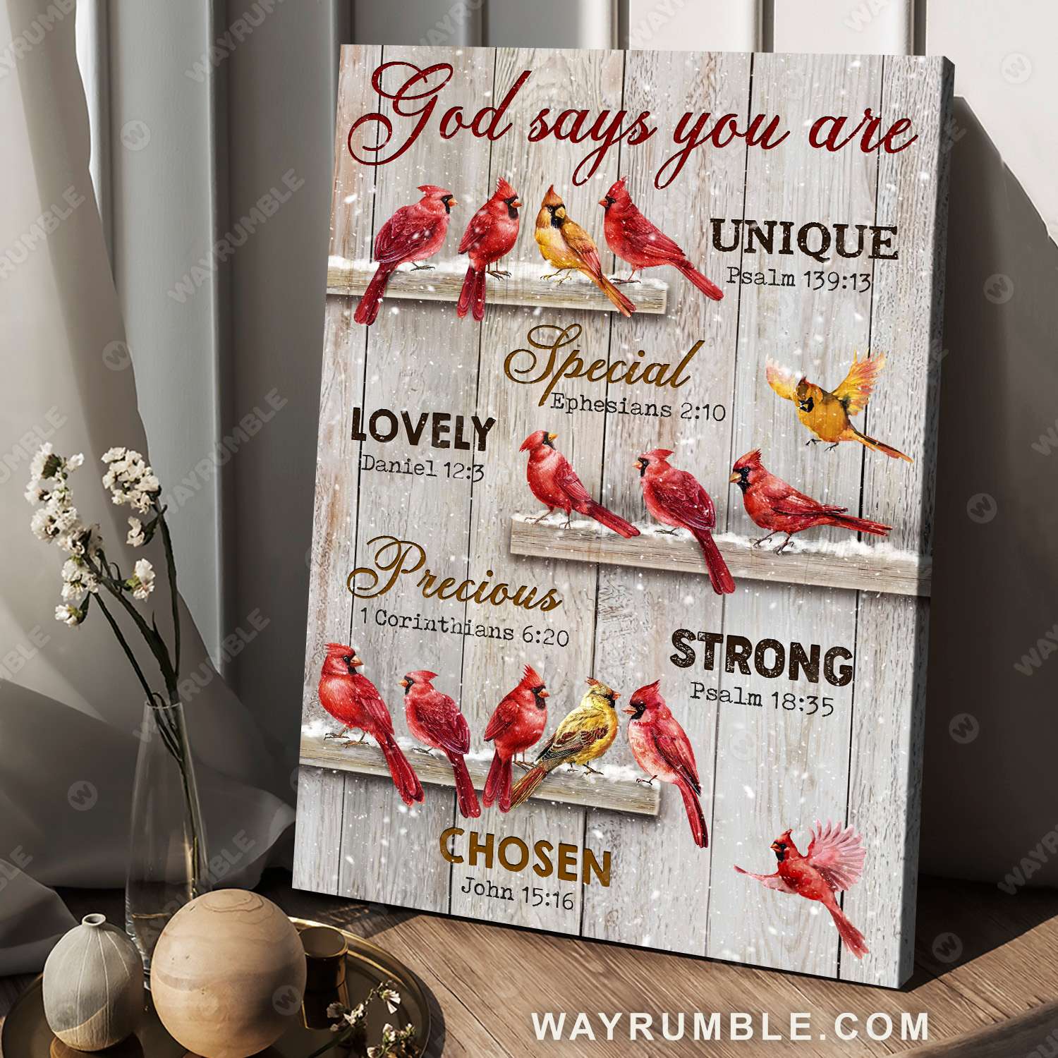 Cardinal painting, A Winter day, Winter painting, God says you are - Jesus Portrait Canvas Prints, Christian Wall Art