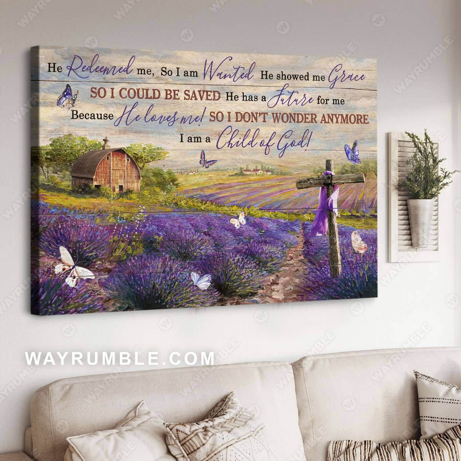 Lavender flower field, Countryside landscape, Barn house painting, I am a child of God - Jesus Landscape Canvas Prints, Christian Wall Art