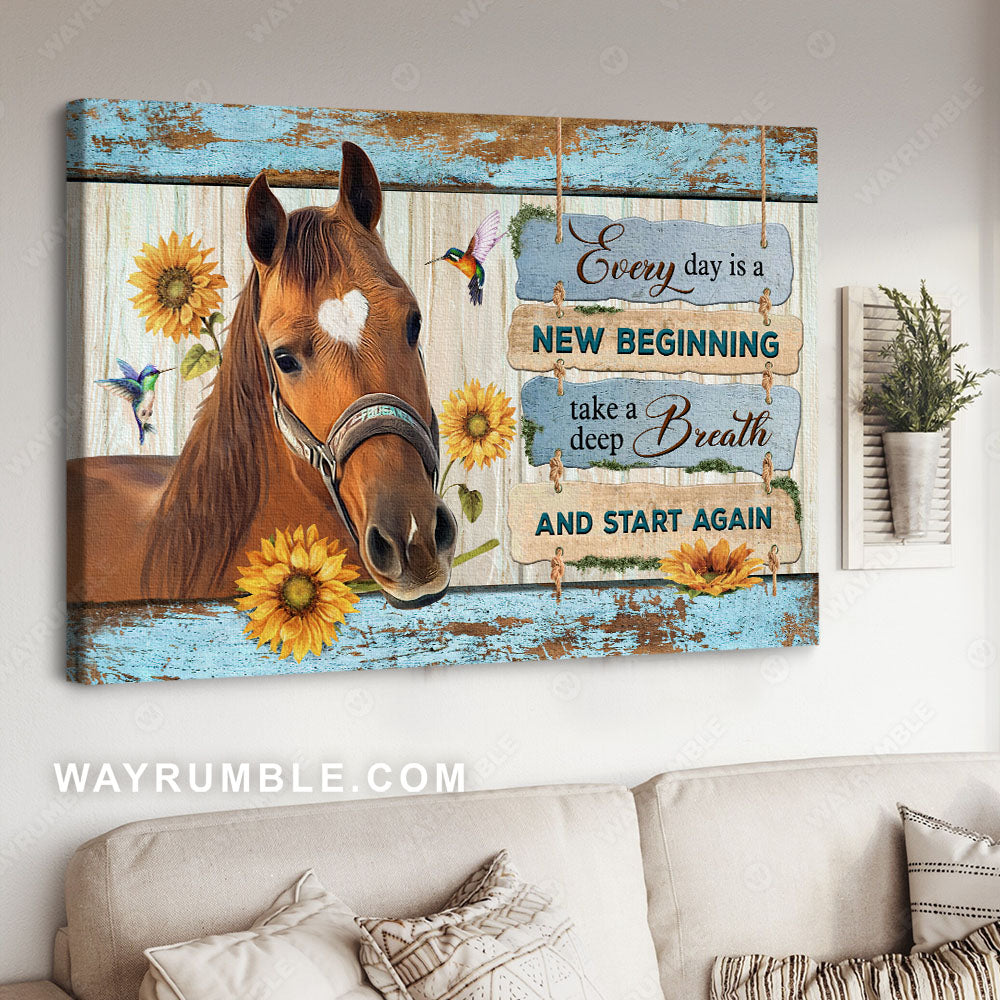 Horse painting, Sunflower, Everyday is a new beginning - Jesus Landscape Canvas Prints, Christian Wall Art