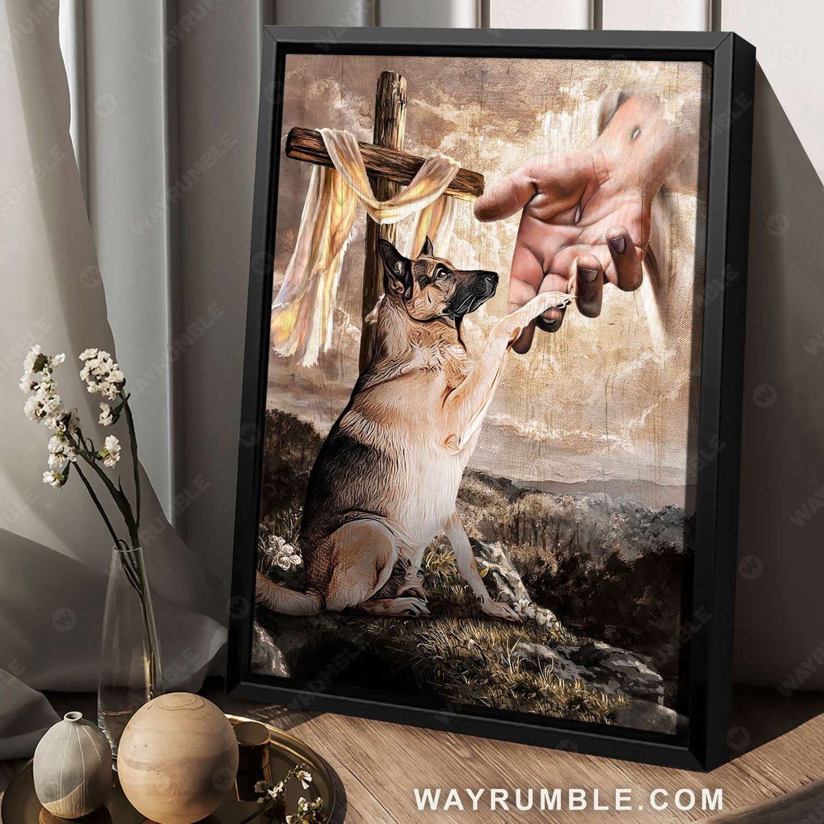 German Shepherd, Forest landscape, The rugged cross, In the hand of God - Jesus Portrait Canvas Prints, Wall Art