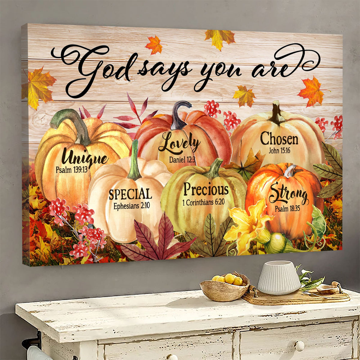 Pumpkin, Maple Leaf, God says you are - Jesus Landscape Canvas Prints, Wall Art