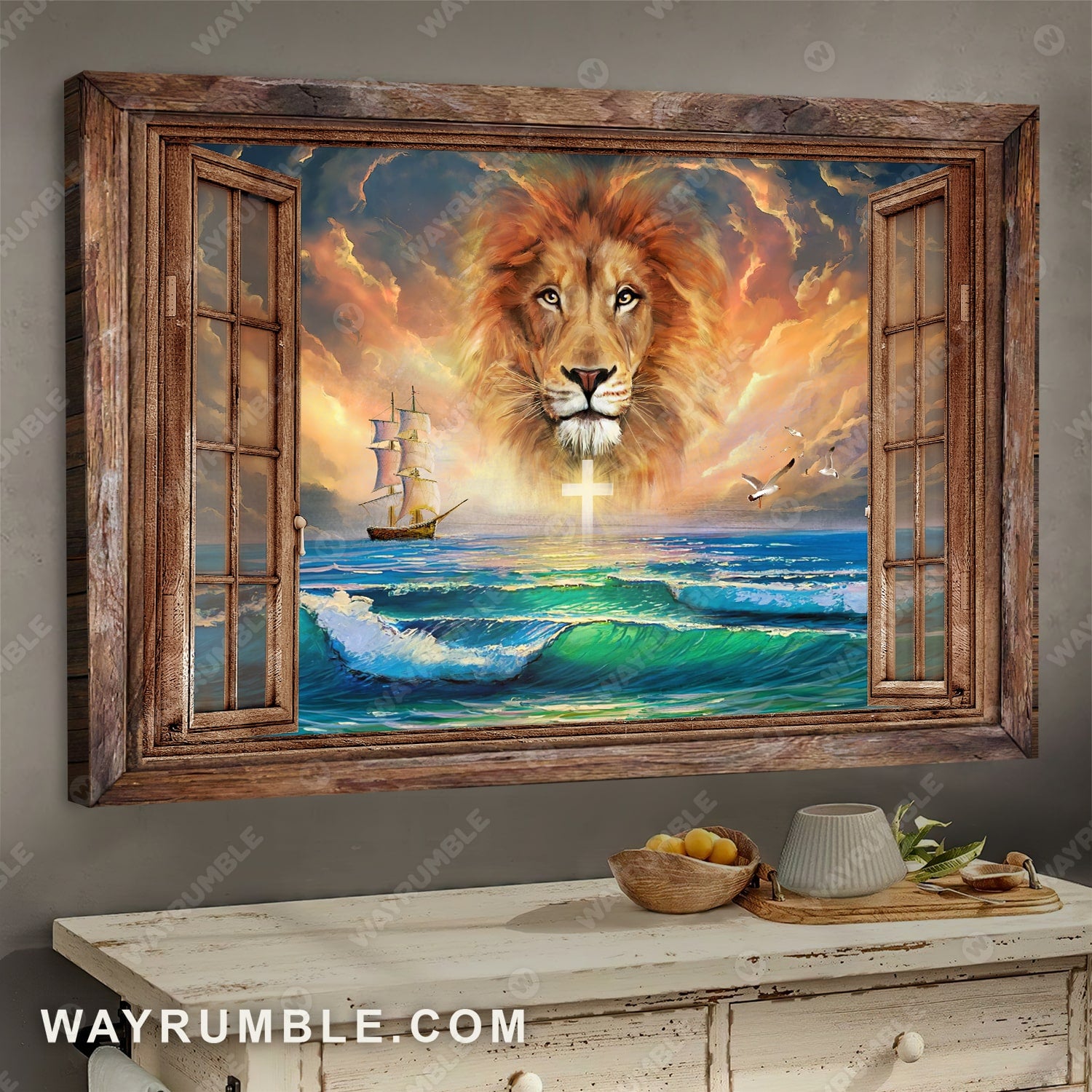 Lion of Judah, Ocean wave, Sea painting, A trip on boat - Jesus Landscape Canvas Prints, Wall Art