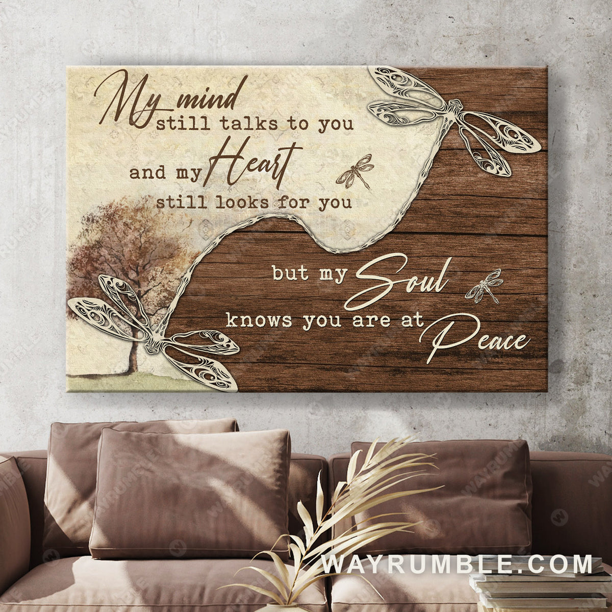 Dragonfly, Tree painting, Vintage, My soul knows you are at peace - Heaven Landscape Canvas Prints, Wall Art