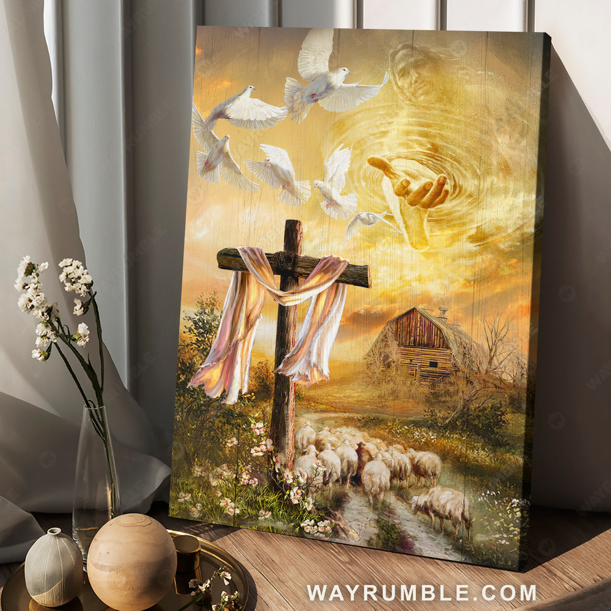 Jesus painting, God&#39;s welcome hand, Countryside landscape, A tranquil place - Jesus Portrait Canvas Prints, Christian Wall Art