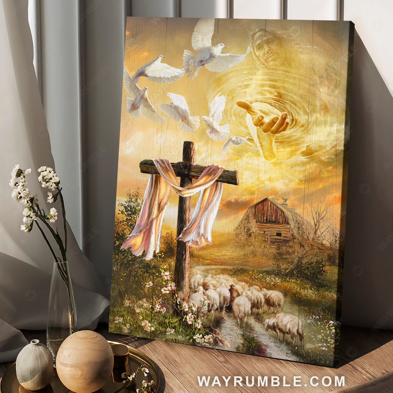 Jesus painting, God's welcome hand, Countryside landscape, A tranquil place - Jesus Portrait Canvas Prints, Christian Wall Art