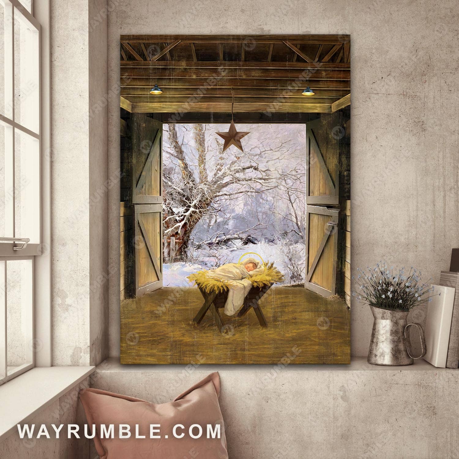 The birth of Jesus, Inside the barn - Jesus, Winter Portrait Canvas Prints, Wall Art