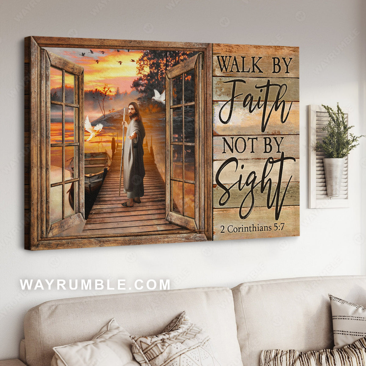 Jesus painting, Walking with Jesus, River landscape, Walk by faith Not by sight - Jesus Landscape Canvas Prints, Christian Wall Art