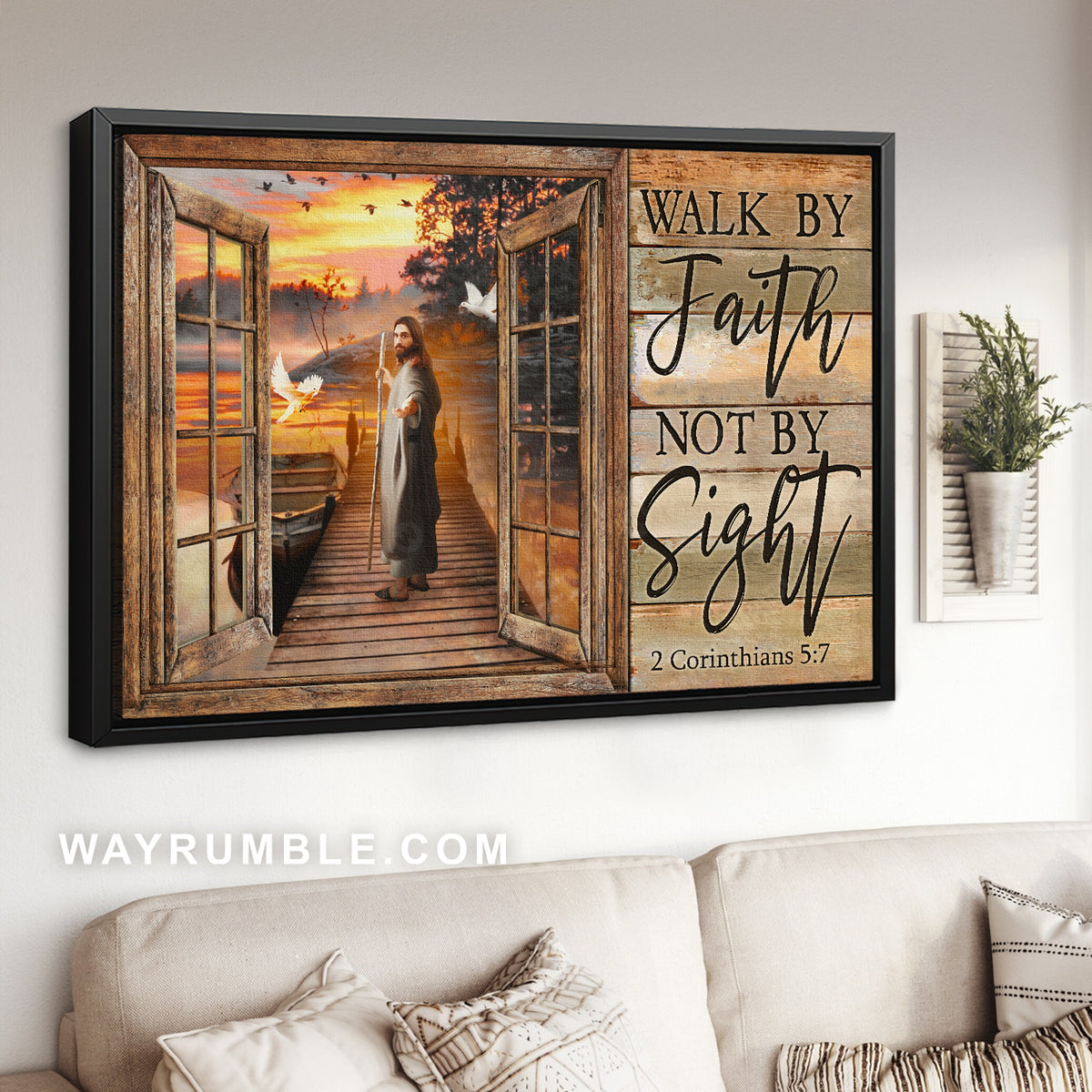 Jesus painting, Walking with Jesus, River landscape, Walk by faith Not by sight - Jesus Landscape Canvas Prints, Christian Wall Art