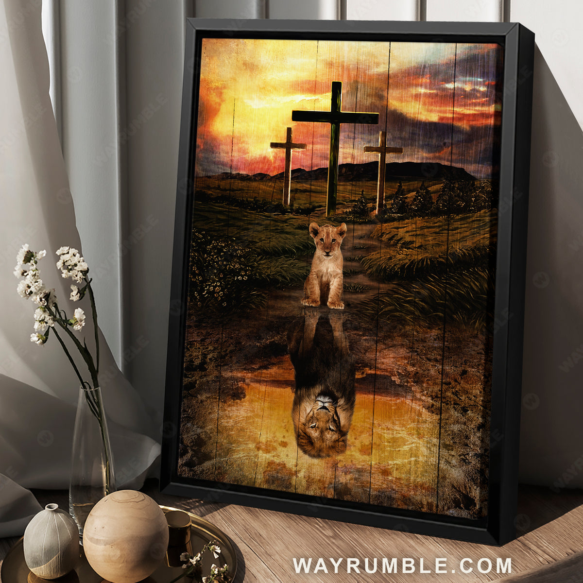 Lion of Judah, Meadow landscape, The ole rugged cross, Reflection of a King - Jesus Portrait Canvas Prints, Christian Wall Art