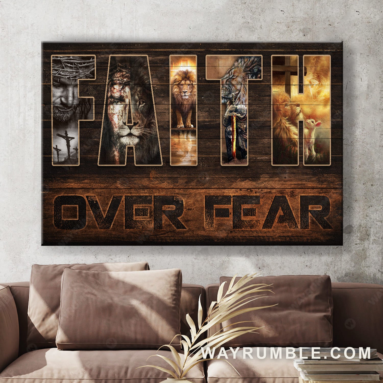 Jesus painting, Lion of Judah, Knight of God, Faith over fear - Jesus Landscape Canvas Prints, Christian Wall Art
