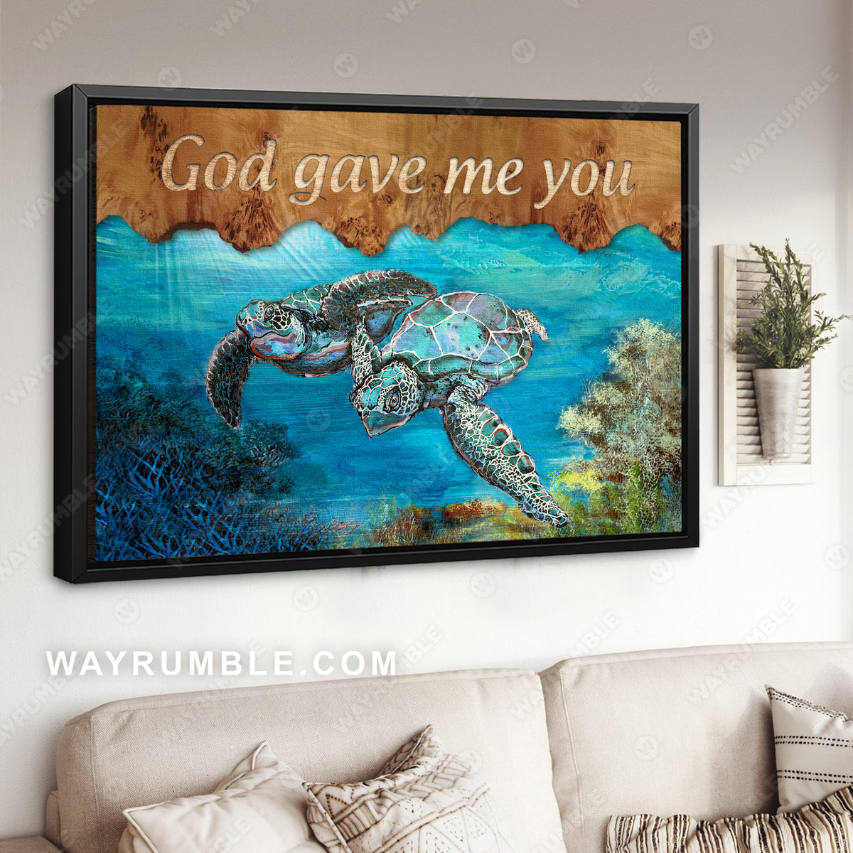 Turtle couple, Sea turtle, Under the sea, Ocean painting, God gave me you - Jesus Landscape Canvas Prints, Christian Wall Art