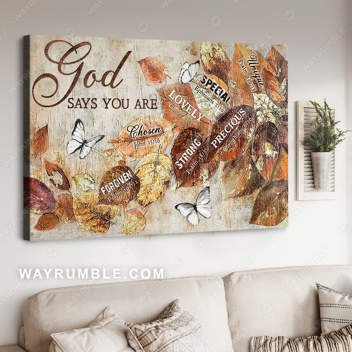 Autumn leaves, White butterfly, God says you are - Jesus Landscape Canvas Prints, Christian Wall Art