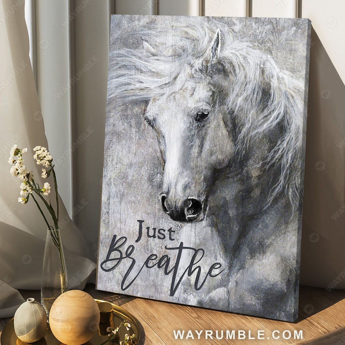 Black and White painting, Horse Painting, White horse, Just breathe - Jesus Portrait Canvas Prints, Christian Wall Art