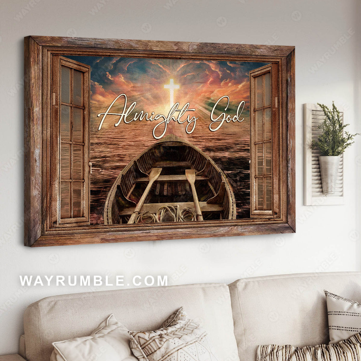 Cross Light, The boat, To the ocean, Almighty God - Jesus Landscape Canvas Prints, Christian Wall Art