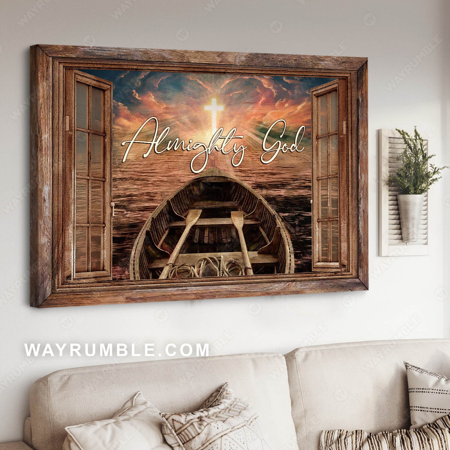 Cross Light, The boat, To the ocean, Almighty God - Jesus Landscape Canvas Prints, Christian Wall Art