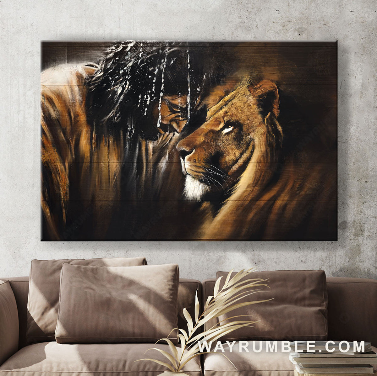 Jesus and the Lion of Judah, Praying - Jesus Landscape Canvas Prints, Wall Art