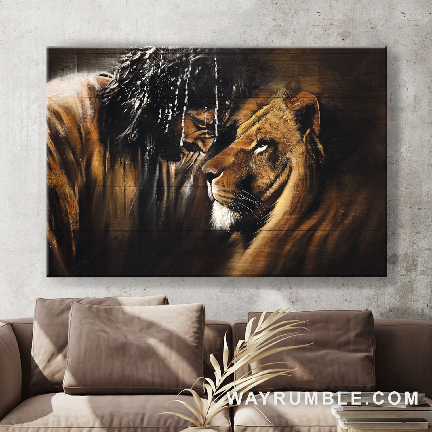 Jesus and the Lion of Judah, Praying - Jesus Landscape Canvas Prints, Wall Art