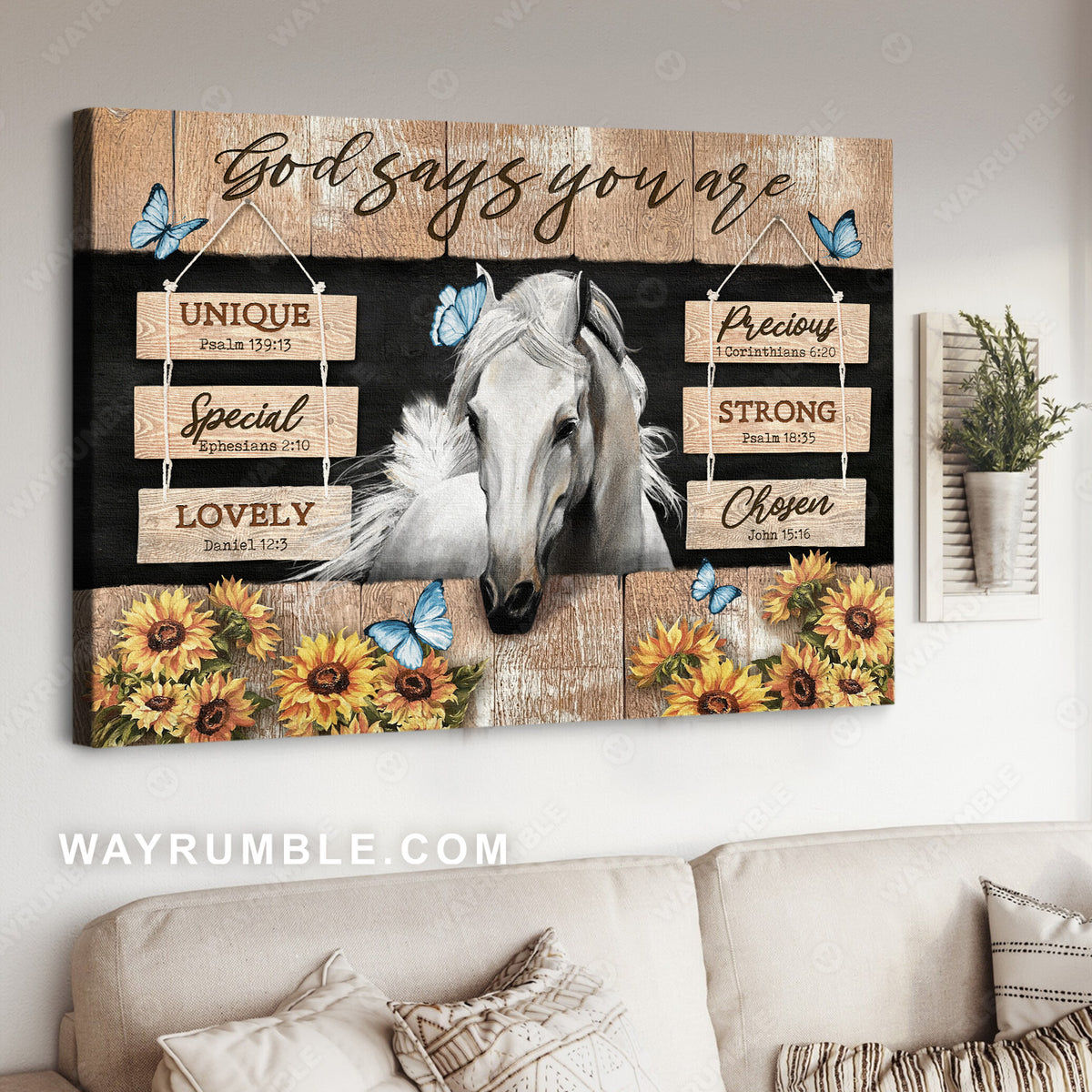 Beautiful white horse, Sunflower, God says you are - Jesus Landscape Canvas Prints, Christian Wall Art