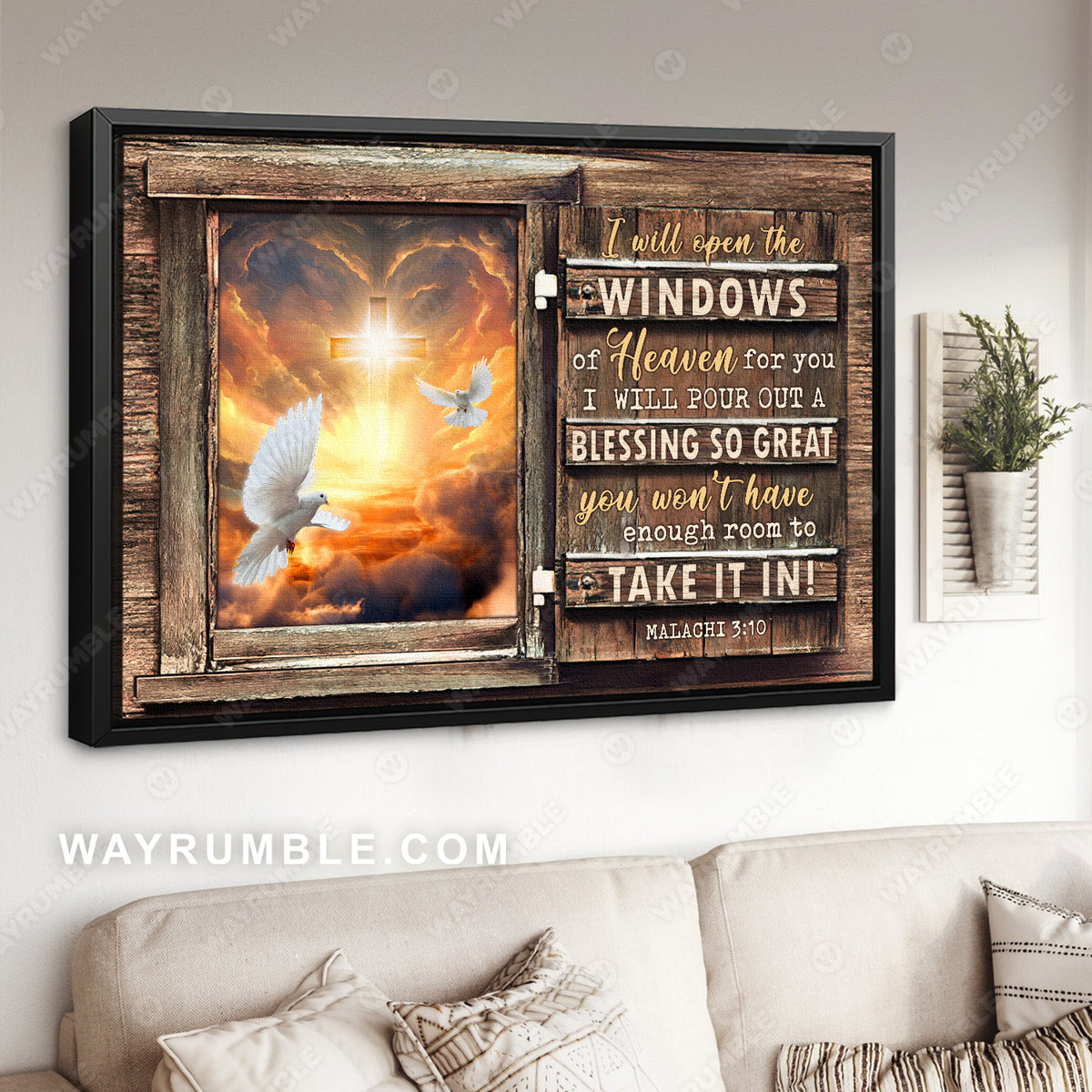 The cross light, Heaven's light, Doves of peace, I will open the window of heaven for you - Jesus Landscape Canvas Prints, Christian Wall Art