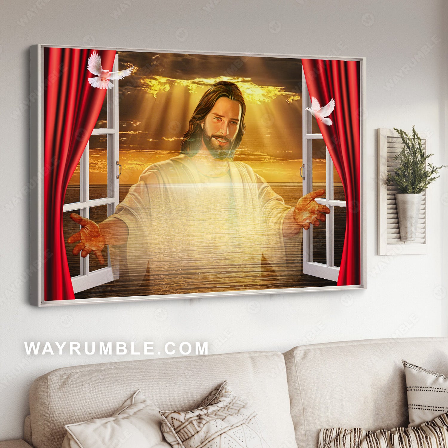 Jesus painting, Ocean view, Where the sea meets the sky - Landscape Canvas Prints, Wall Art