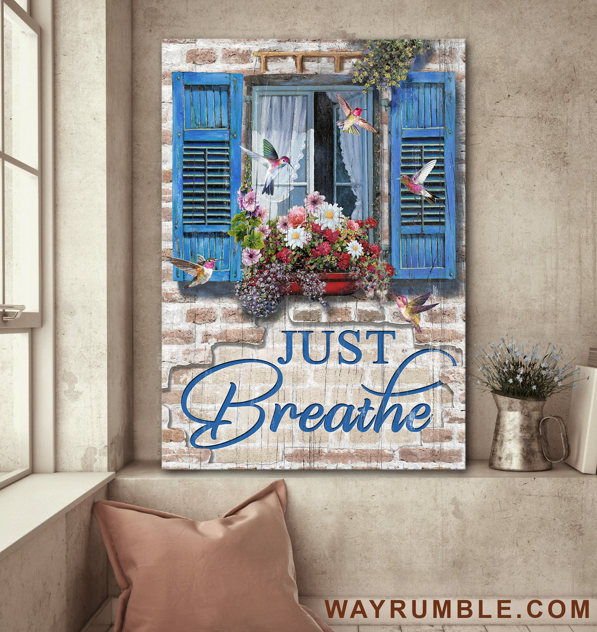 Beautiful window, Flower, Hummingbird, Just breathe - Jesus Portrait Canvas Prints, Wall Art