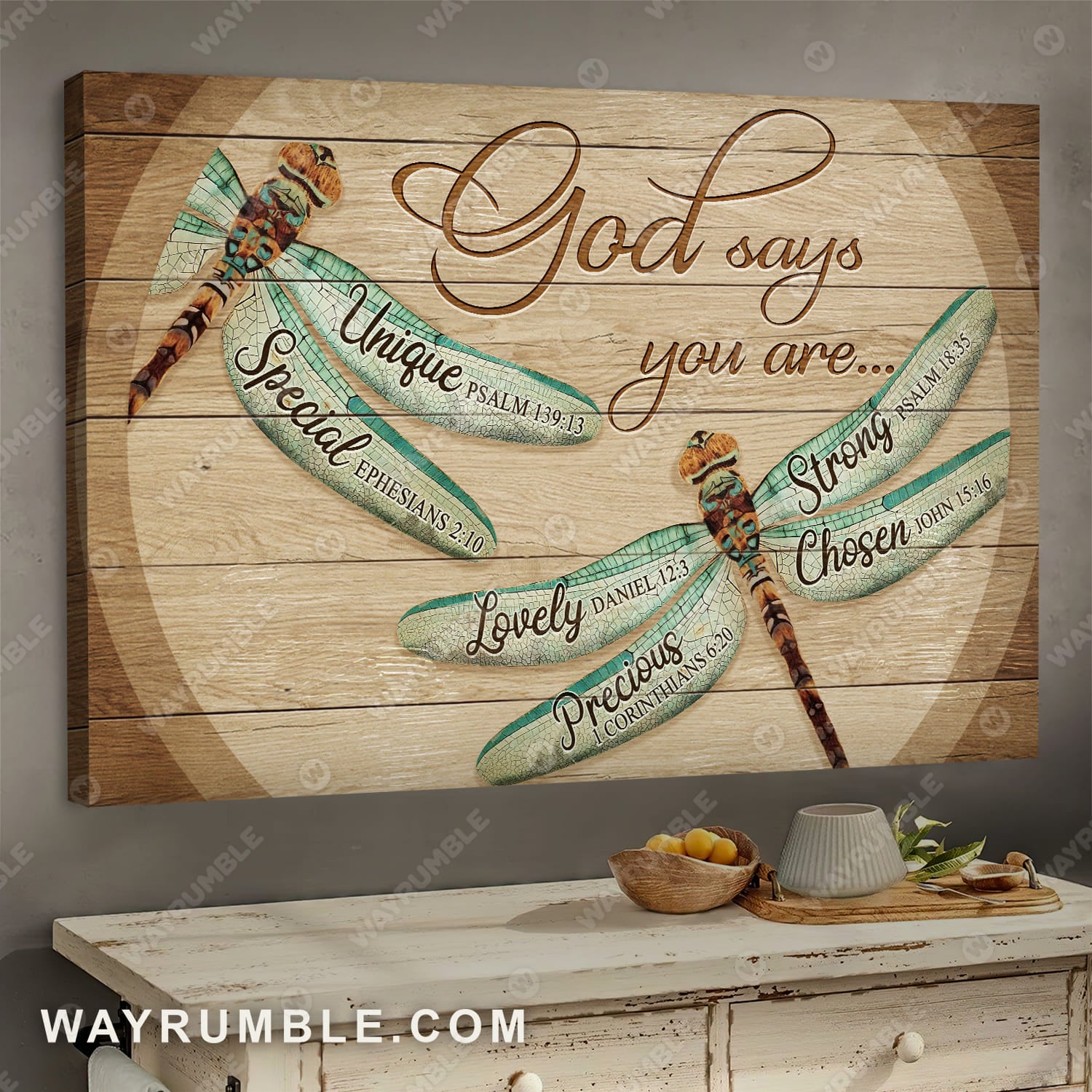 Dragonfly painting, God says you are Unique - Jesus Landscape Canvas Prints, Wall Art