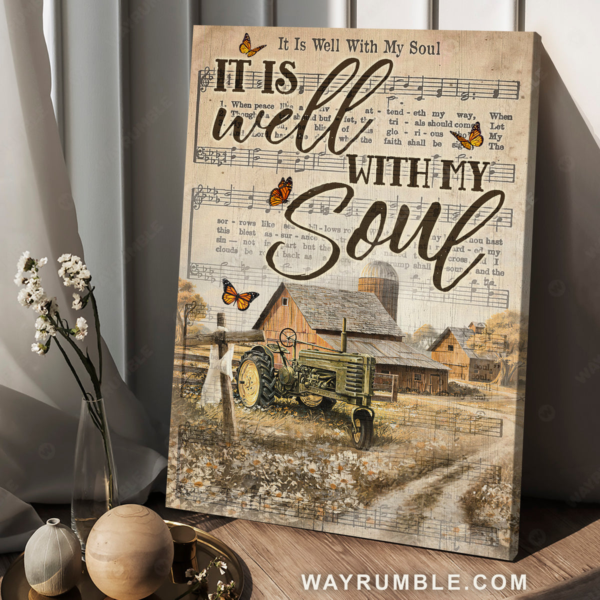 Pretty countryside, Music sheet, Monarch butterfly, It is well with my soul - Jesus Portrait Canvas Prints, Home Decor Wall Art